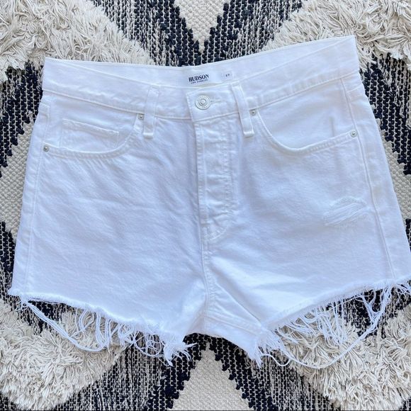 HUDSON Lori High Rise White Destructed Shorts sz 27 - Picture 3 of 10